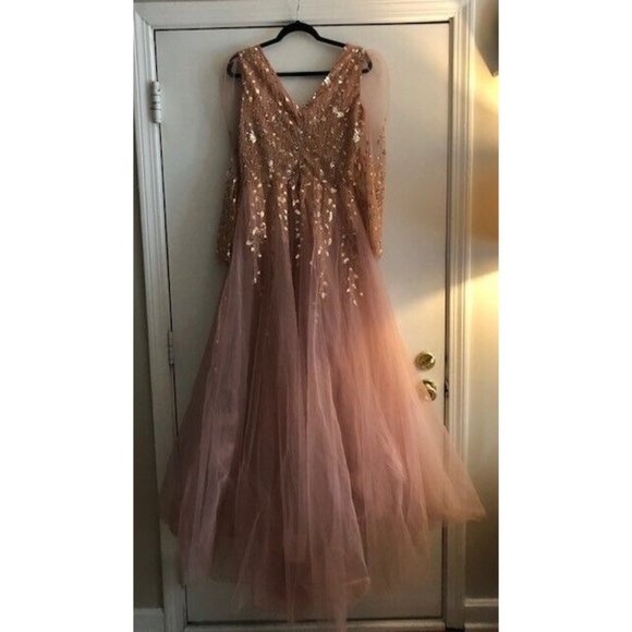 NWT $798 MAC DUGGAL EMBELLISHED V NECK LONG SLEEVE A LINE GOWN STYLE 20295 SZ 10 - Picture 5 of 8